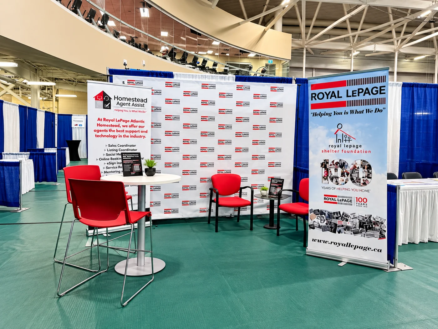 The Royal LePage Atlantic Homestead booth welcoming conversations at a career fair